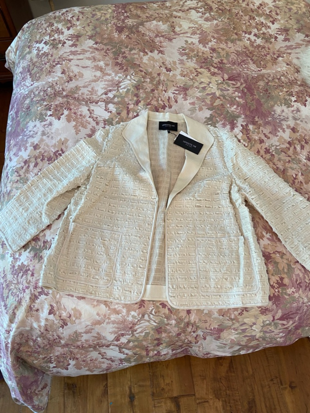 Lafayette 148 New York Cream Textured Open-Front Jacket